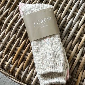 Jcrew cream color, speckle camp sock with pink heel and toe